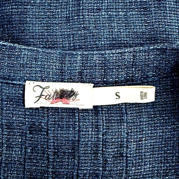 Faherty Gemina Linen Dress Pintuck Indigo Blue Short Sleeves Women Size Small - Picture 3 of 10